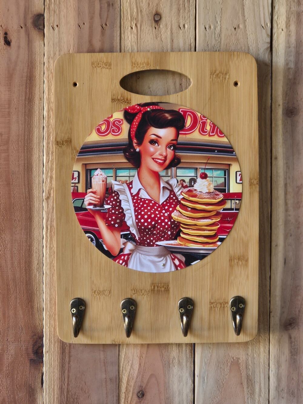 Kitchen Gadget Holder Upcycled Cutting Board Wall Mount 4Hanging Hooks Custom